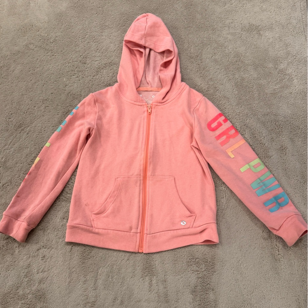 Xersion Coral Zip Up GRL PWR Girls Hoodie size small